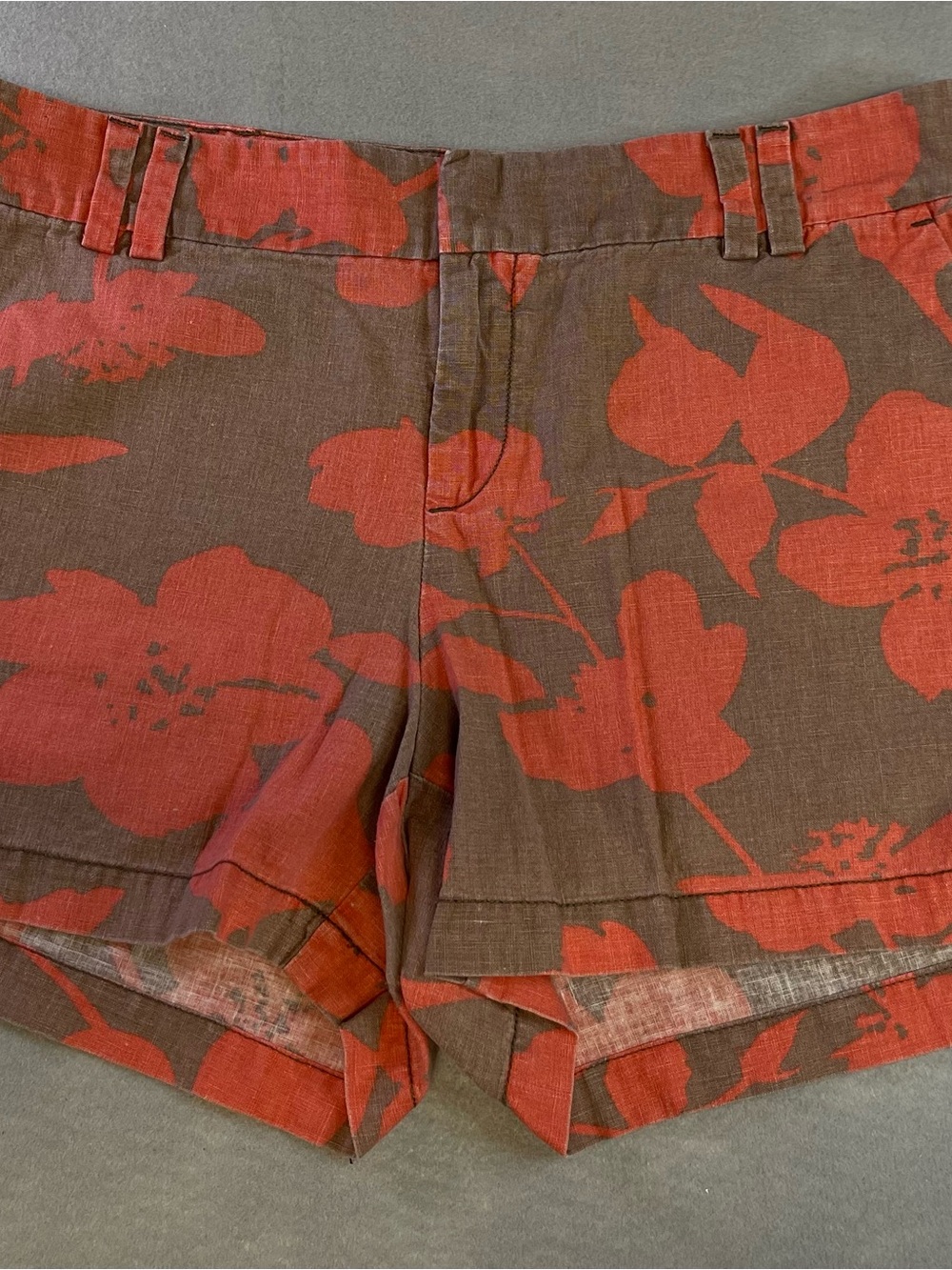 LOFT Brown Shorts with Red Floral Print